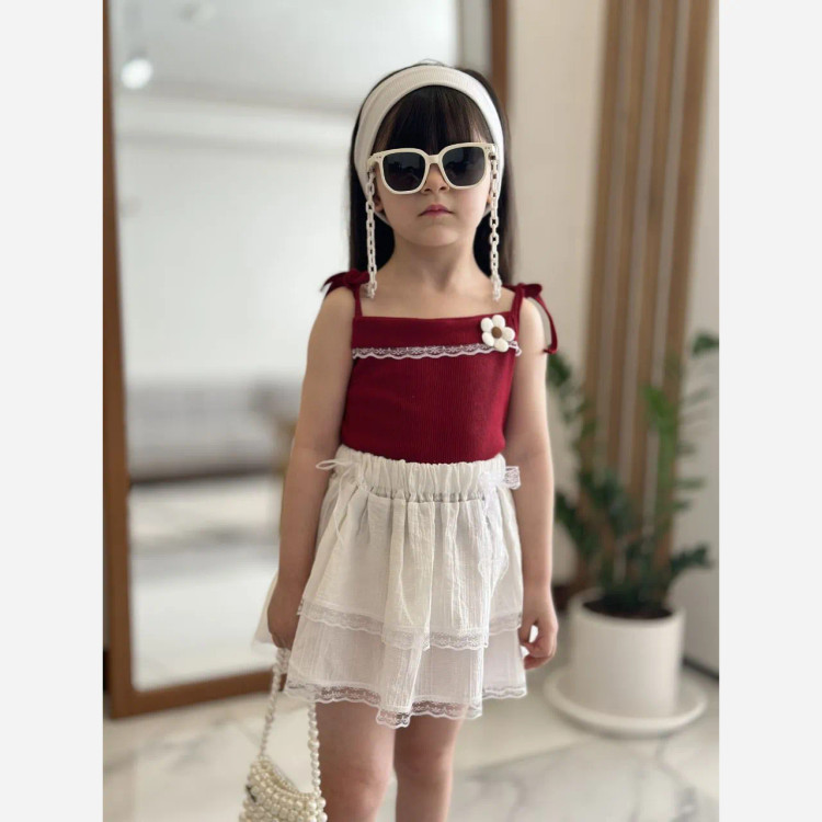 تاپ و دامن دخترانه نخی کراش مناسب 2 تا 7 سال