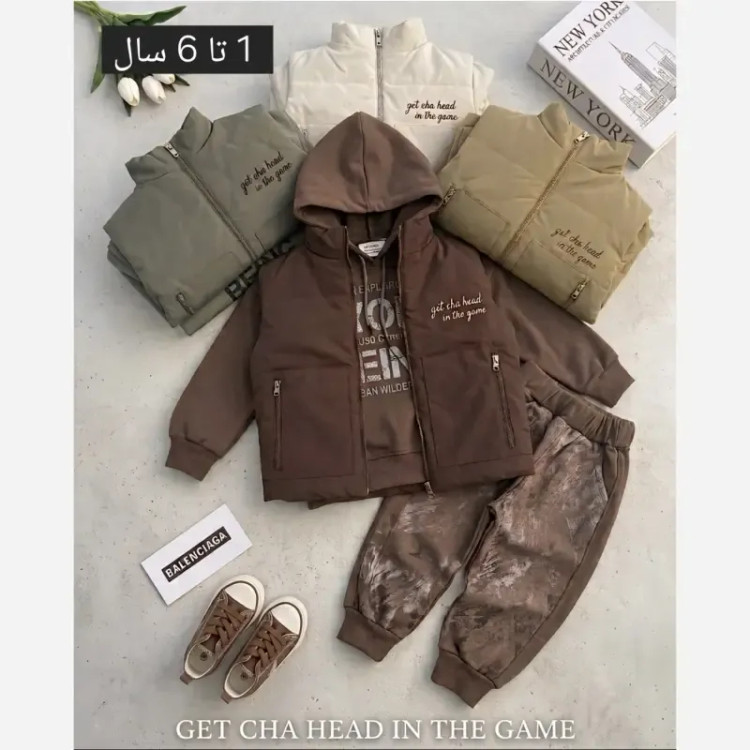 سه تیکه هودی پافر و جاگر اسپرت بچگانه سایز 35 تا 50