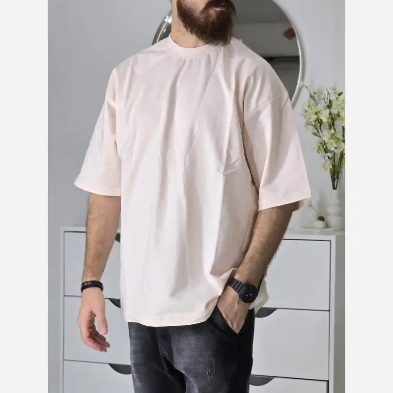 تیشرت باکسی بیسیک پگادور پارچه دورس دو نخ سایز L XL XXL رنگ بندی مداد رنگی