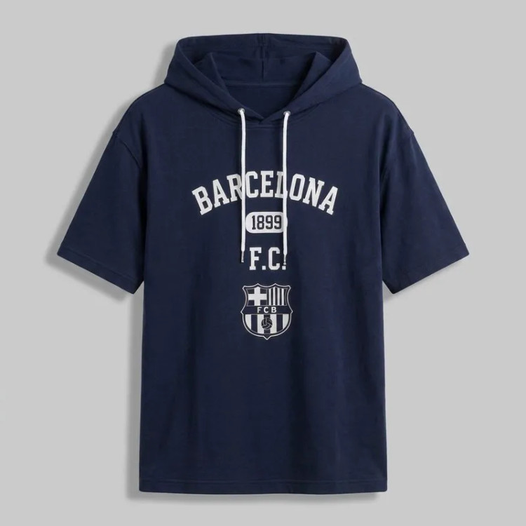تی شرت مردانه کلاه دار پنبه ای طرح تیم های ورزشی بارسلونا