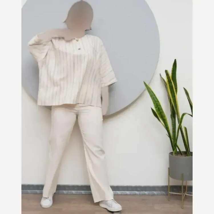 شومیز قواره دار راه راه لنین درجه یک فری سایز