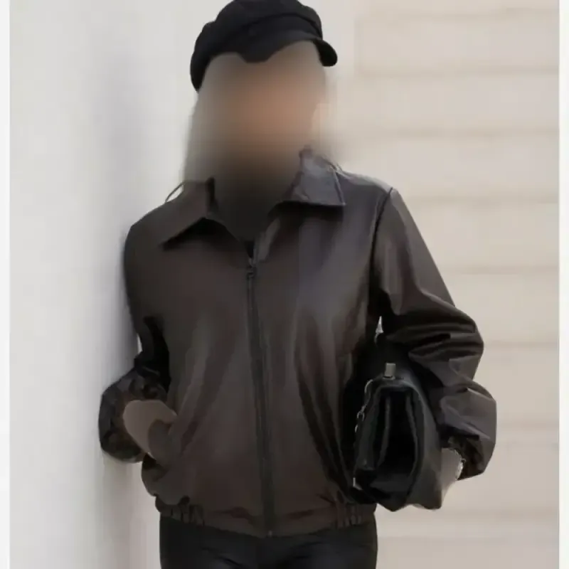 کت چرم اسپرت زنانه فری سایز جیب دار و جلو زیپدار چرم وارداتی استرکشی شده