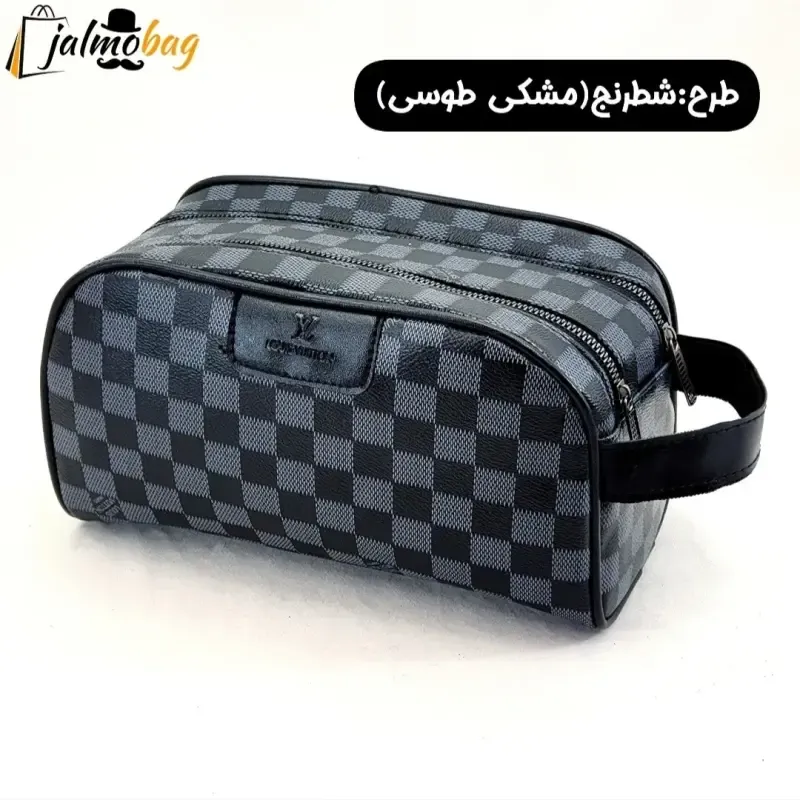 کیف دستی مردانه شوزبگ چرم صنعتی مرغوب دو خانه آستر خارجی بند دستی زیپ فلزی