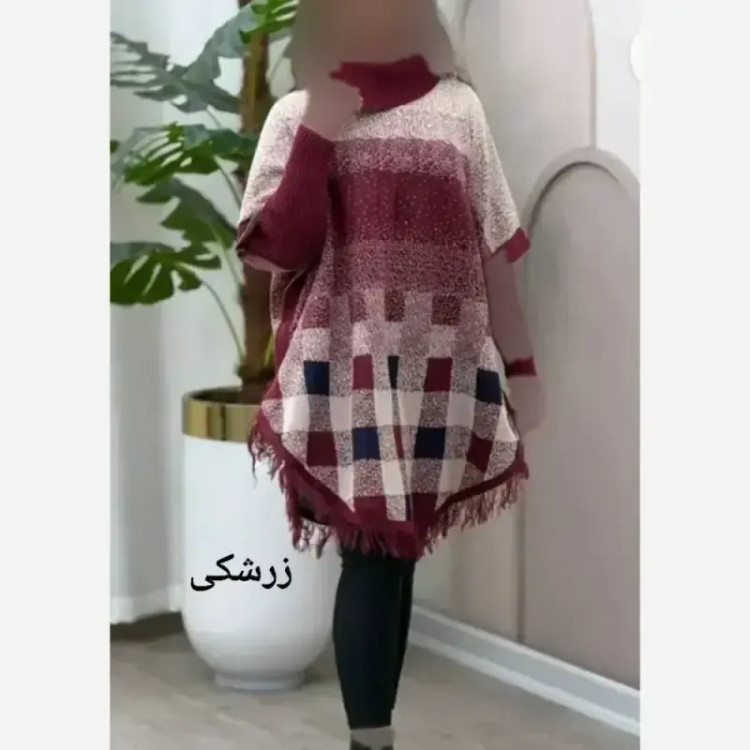 پانچ بافت طرح برفی زنانه آستین کشبافت فری سایز پاییزه و زمستانه