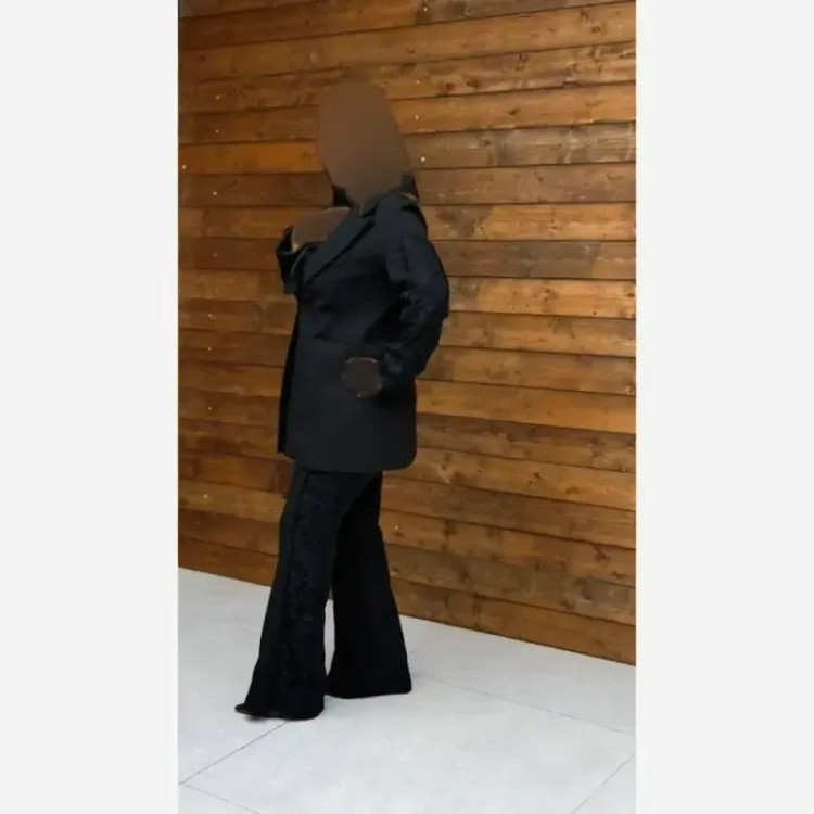 کت شلوار مجلسی زنانه میترا پارچه مازراتی دبل رنگ مشکی