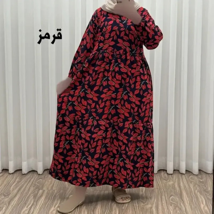 پیراهن نخی گلدار برگ فری سایز تا 46 سوپر نخ خارجی چهارفصل زنانه شیک راحت سایه نمیندازد کمربند دارد