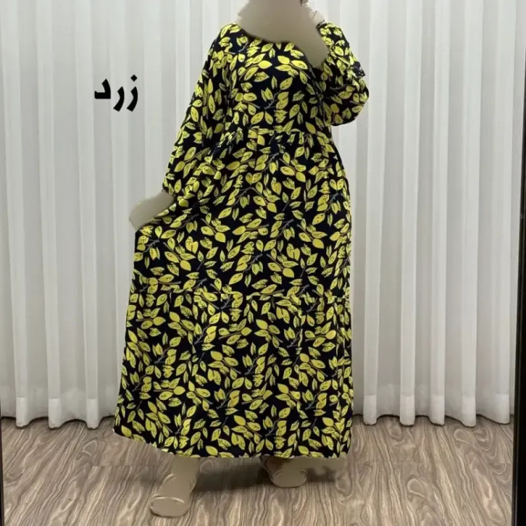 پیراهن نخی گلدار برگ فری سایز تا 46 سوپر نخ خارجی چهارفصل زنانه شیک راحت سایه نمیندازد کمربند دارد