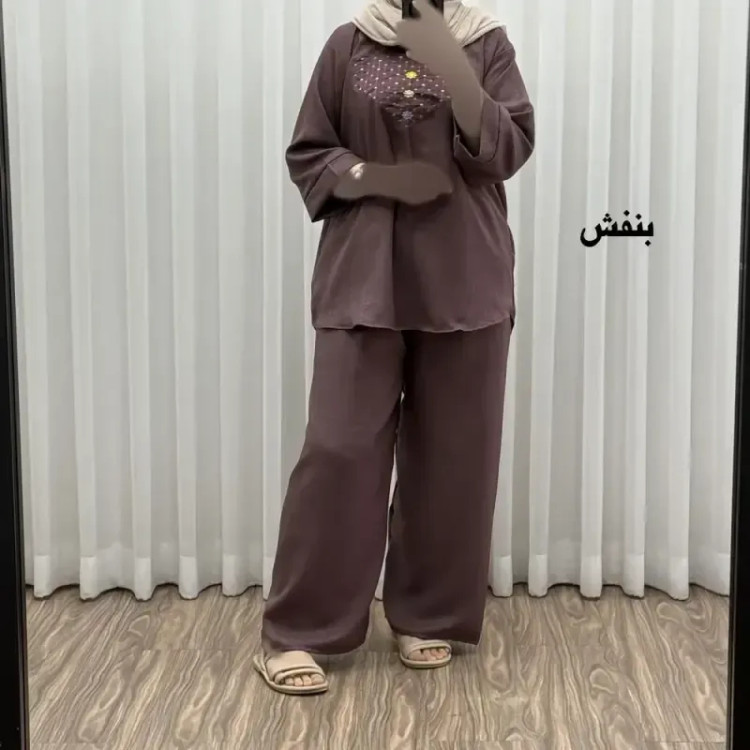 ست بلوز شلوار گلدوزی آلنا فری سایز تا 50 جنس صوفیا چهارفصل شیک راحت بدون آبرفت و رنگ رفت
