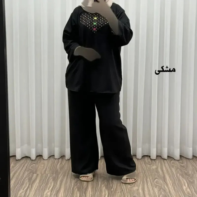 ست بلوز شلوار گلدوزی آلنا فری سایز تا 50 جنس صوفیا چهارفصل شیک راحت بدون آبرفت و رنگ رفت