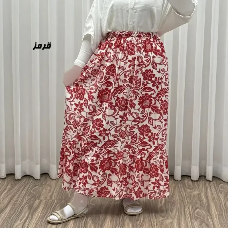 دامن بلند نخی زنانه طرح فلور فری سایز مناسب تا سایز 54