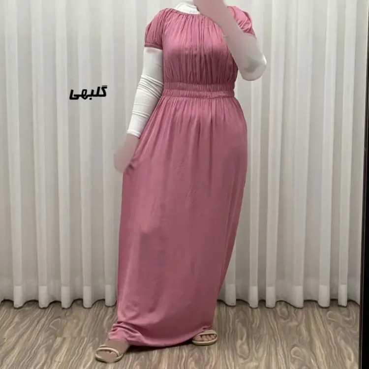 پیراهن ساحلی نخی زنانه و دخترانه آستین کوتاه فری سایز مدل باربی