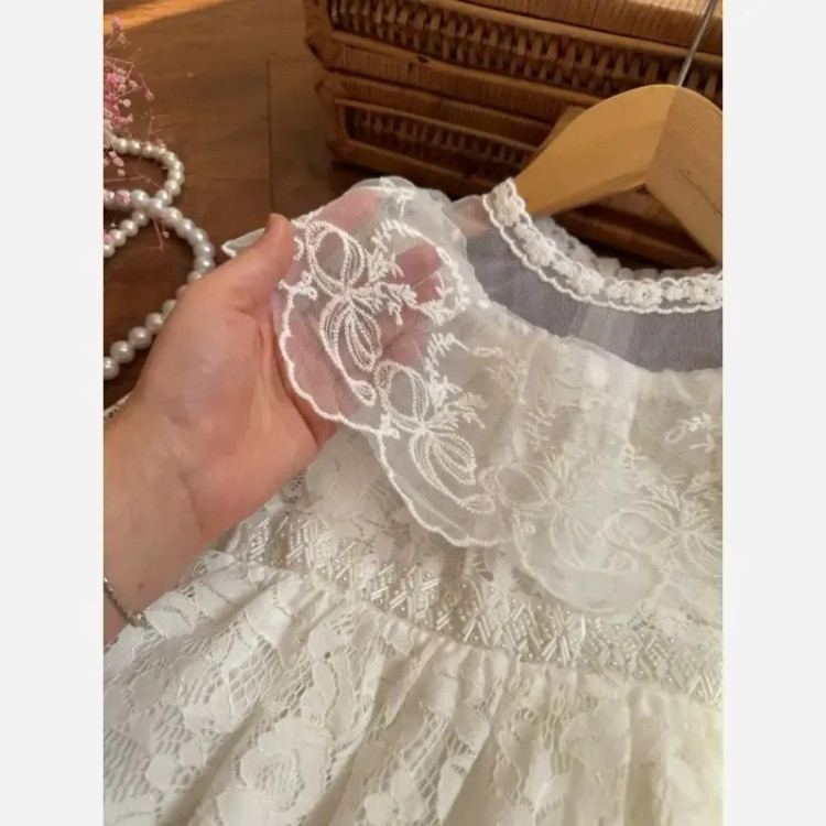 پیراهن دخترانه مجلسی دانتل وارداتی آستر نخی