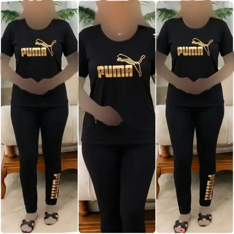 ست تیشرت و شلوار ورزشی زنانه طرح پوما جنس ویسکوز الیزه سایز 38 تا 48