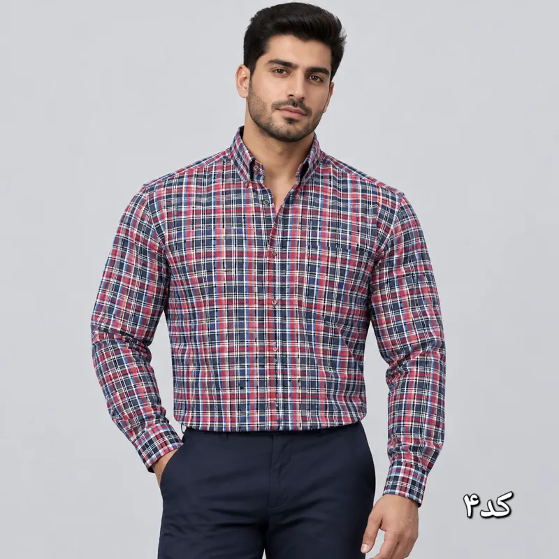 پیراهن چهارخانه مردانه آستین بلند قواره آزاد جنس تترون سایز L تا 2XL