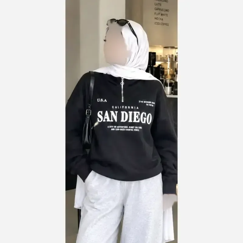 دورس نیم زیپ اسپرت زنانه پسرانه SANDIEGO جنس دورس سه نخ گرم بالا درجه یک رنگ مشکی سبز زیتونی فری سایز